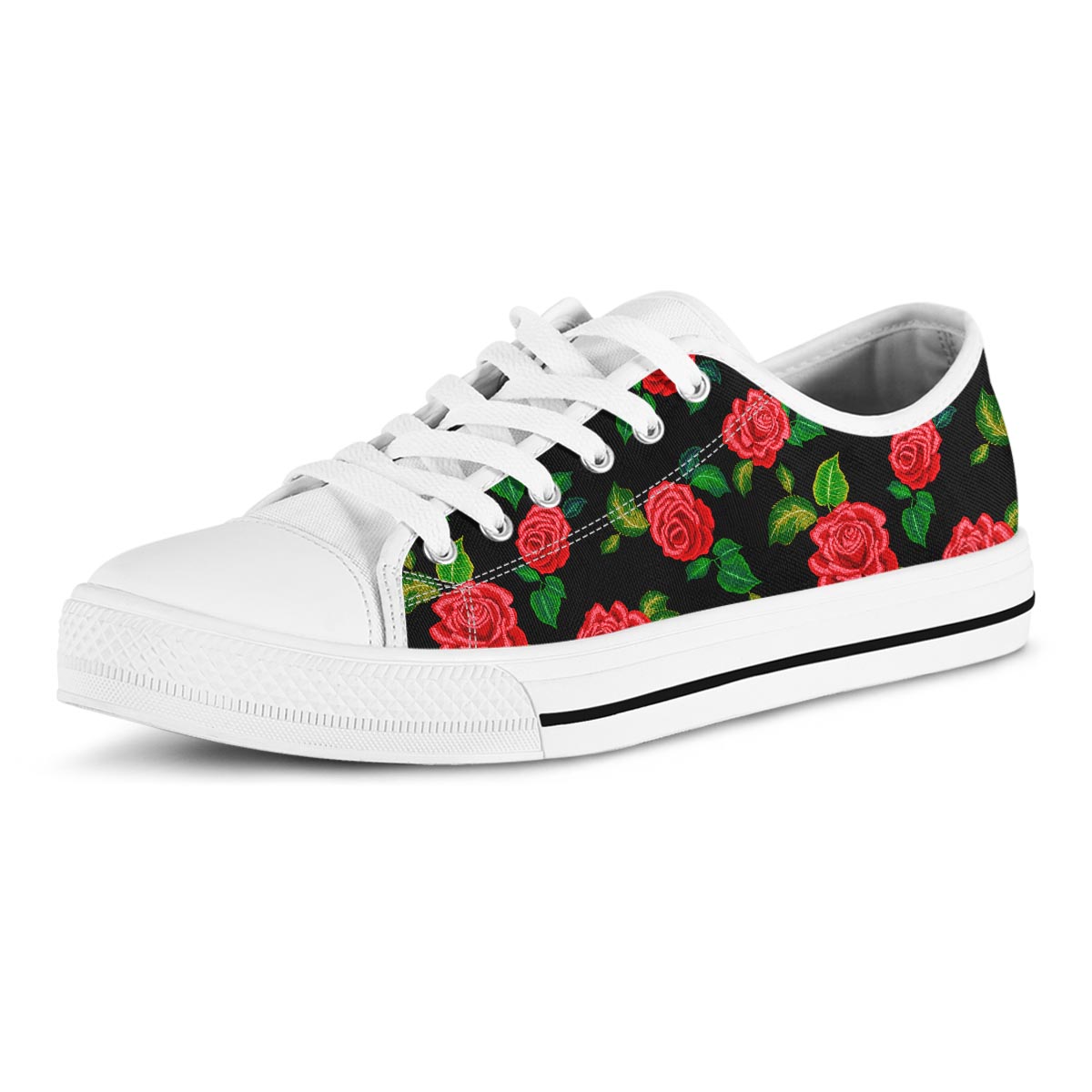 Embroidery Red Rose Floral Print Men's Low Top Shoes-grizzshop