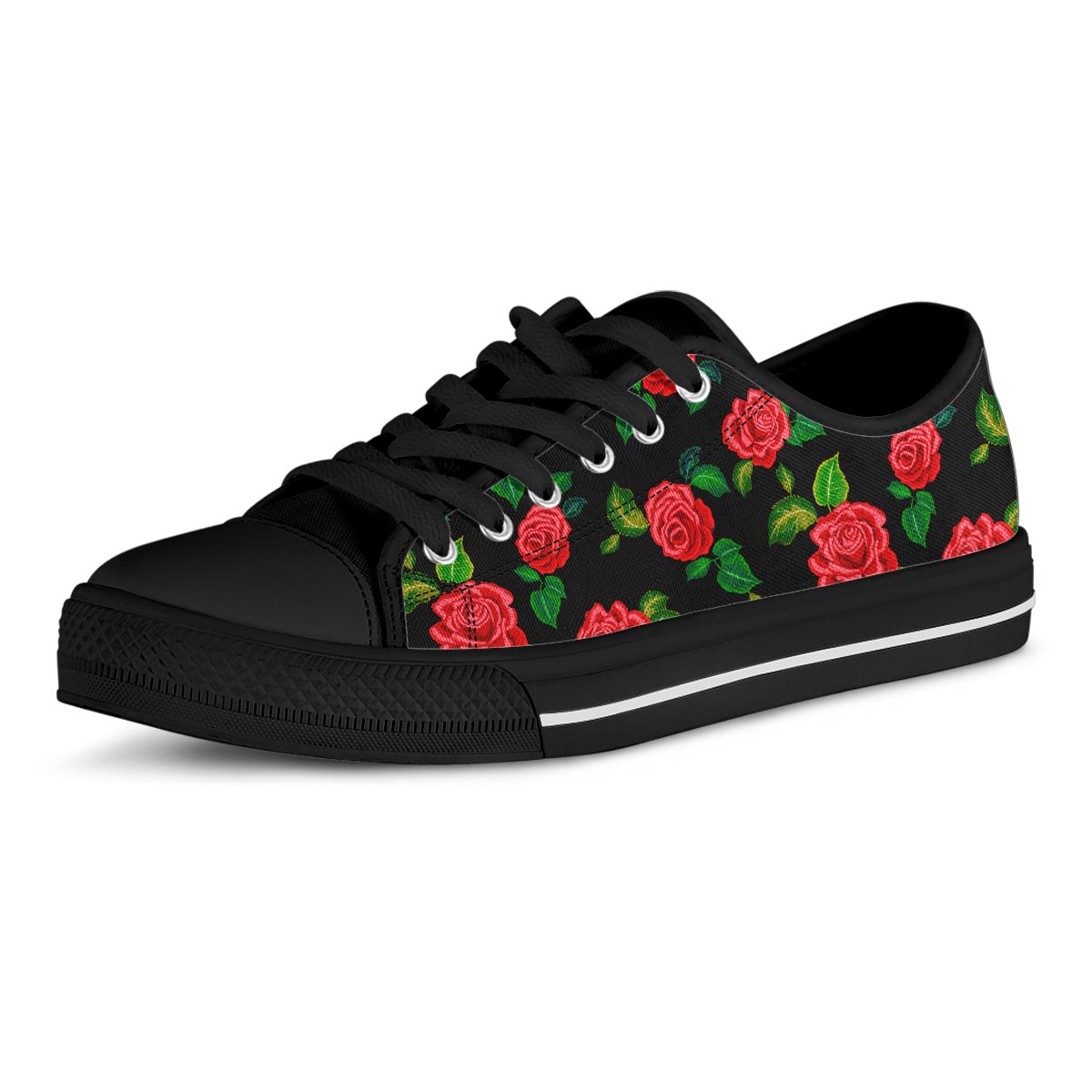 Embroidery Red Rose Floral Print Men's Low Top Shoes-grizzshop