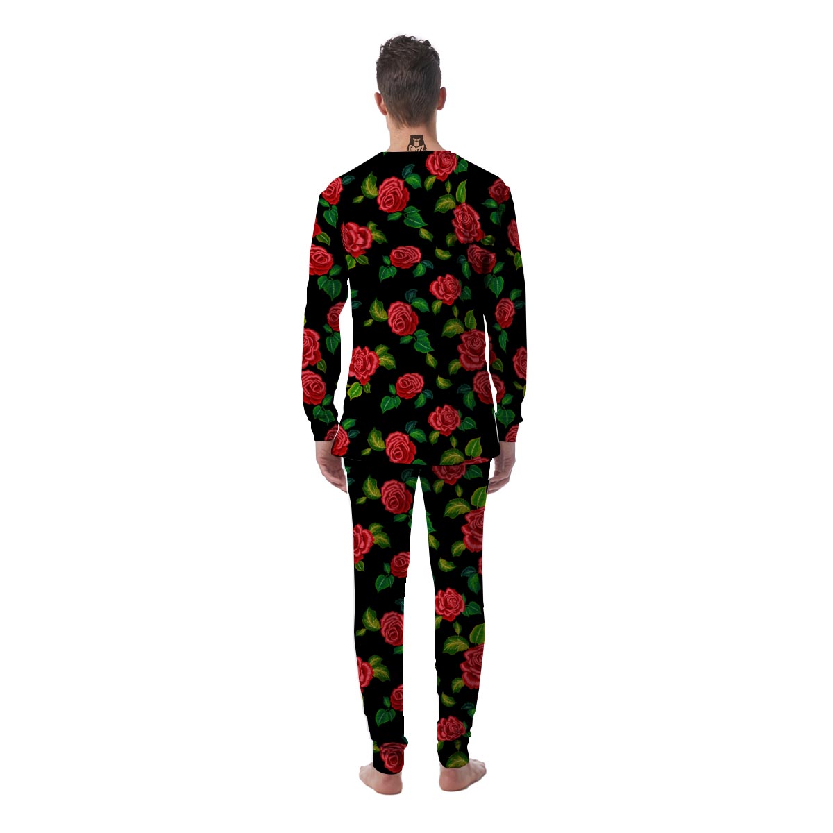 Embroidery Red Rose Floral Print Men's Pajamas-grizzshop