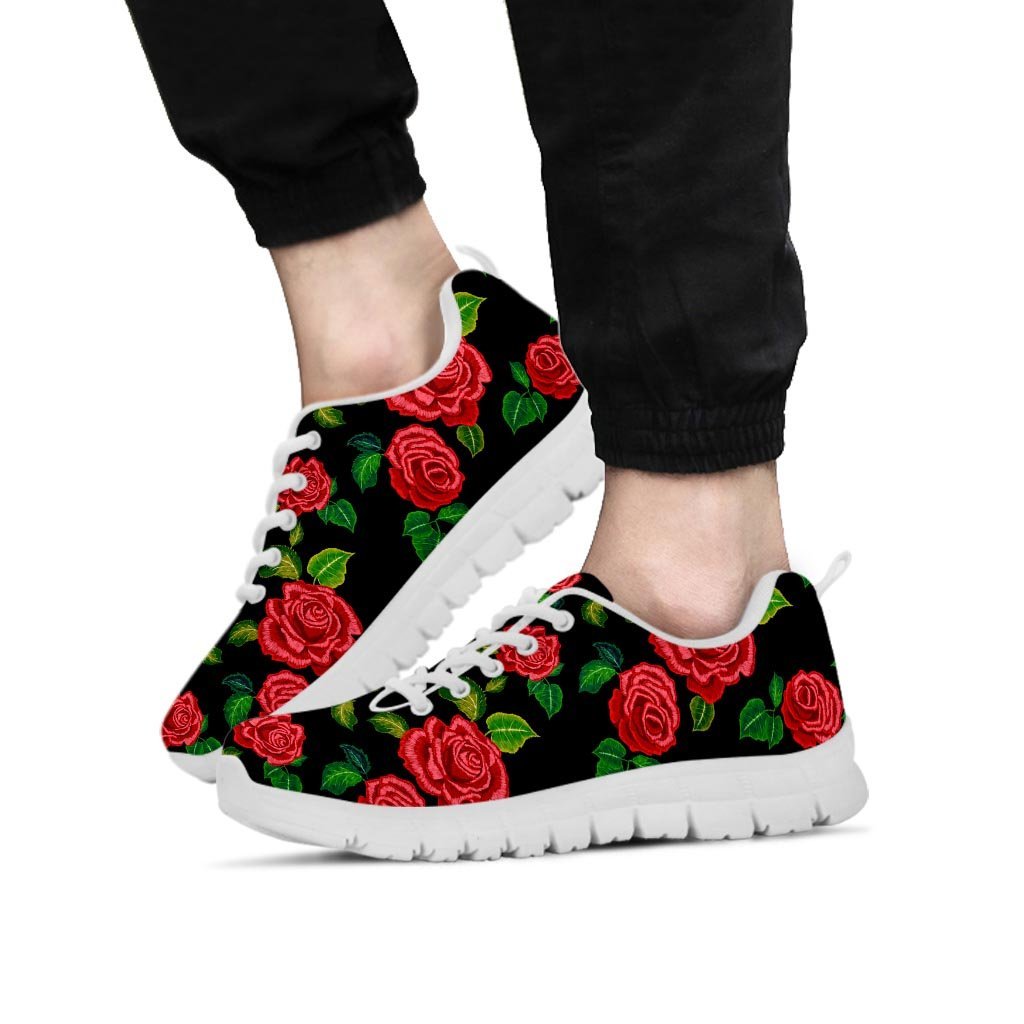 Embroidery Red Rose Floral Print Men's Sneakers-grizzshop