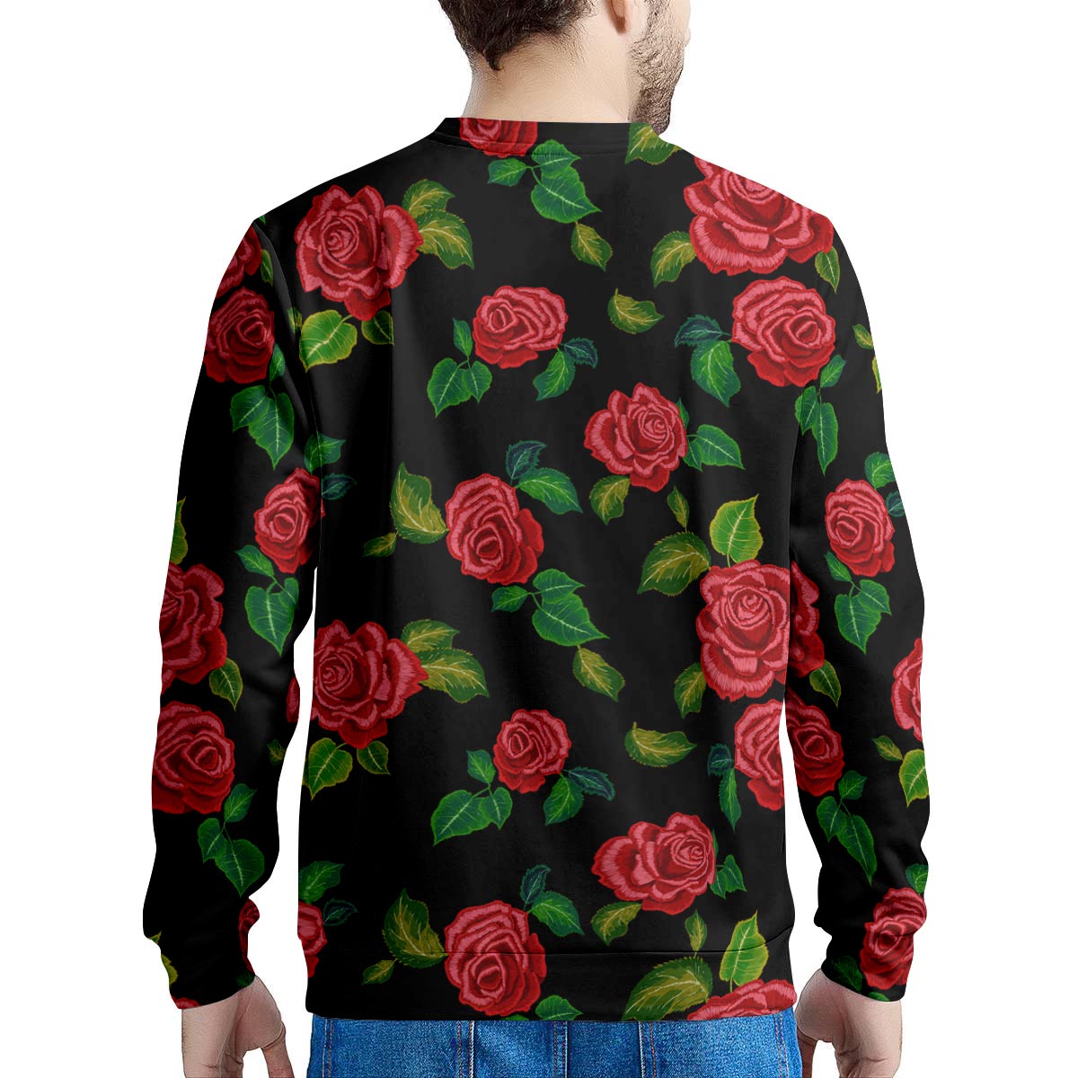 Embroidery Red Rose Floral Print Men's Sweatshirt-grizzshop