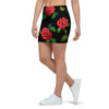 Embroidery Red Rose Floral Print Mini Skirt-grizzshop