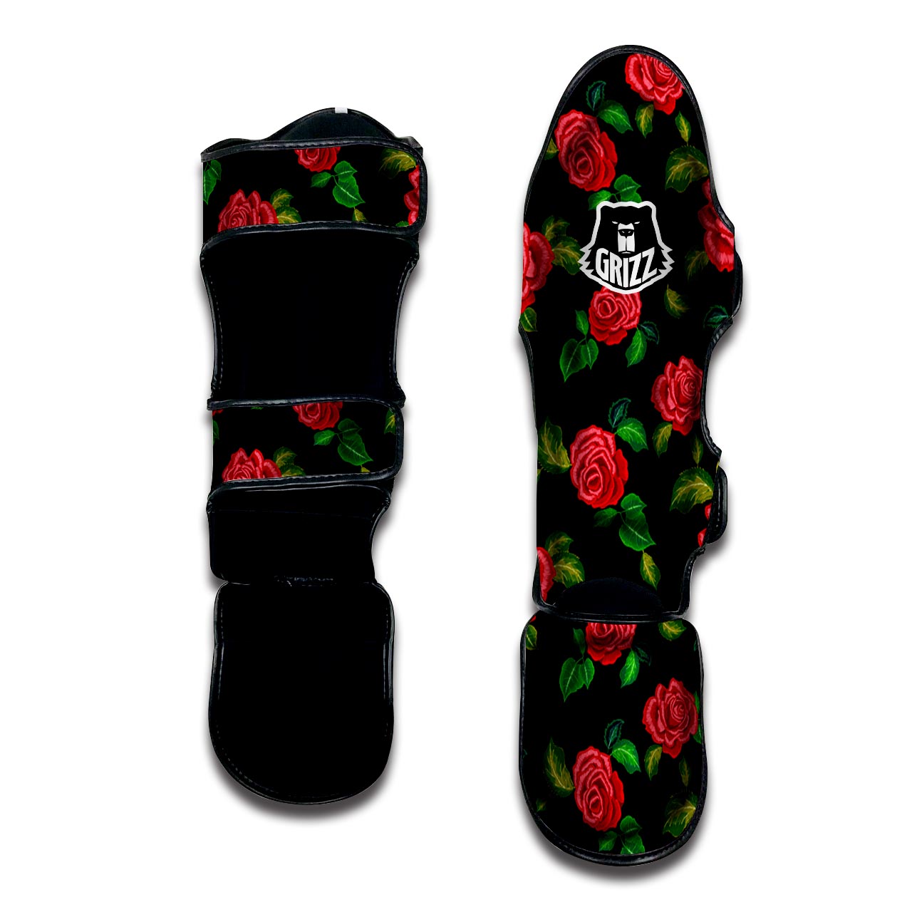 Embroidery Red Rose Floral Print Muay Thai Shin Guard-grizzshop