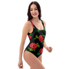 Embroidery Red Rose Floral Print One Piece Swimsuite-grizzshop