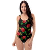 Embroidery Red Rose Floral Print One Piece Swimsuite-grizzshop