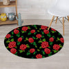 Embroidery Red Rose Floral Print Round Rug-grizzshop