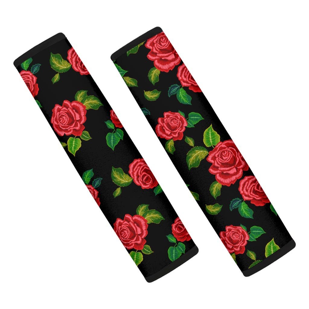 Embroidery Red Rose Floral Print Seat Belt Cover-grizzshop