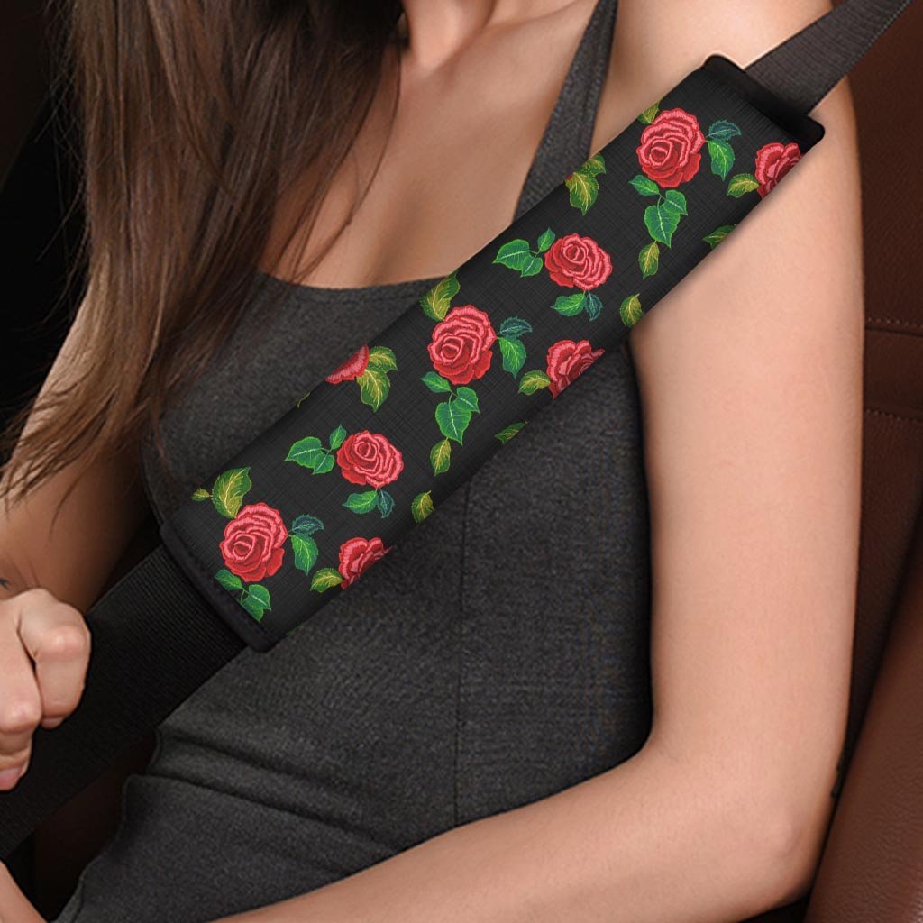 Embroidery Red Rose Floral Print Seat Belt Cover-grizzshop