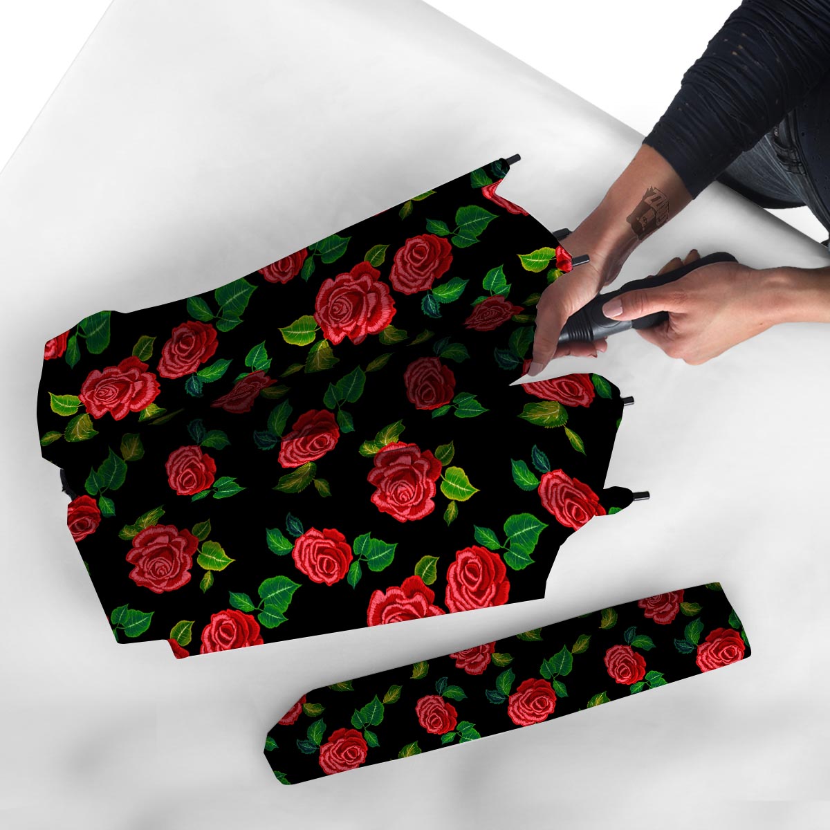 Embroidery Red Rose Floral Print Umbrella-grizzshop