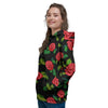 Embroidery Red Rose Floral Print Women's Hoodie-grizzshop