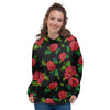 Embroidery Red Rose Floral Print Women's Hoodie-grizzshop