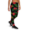 Embroidery Red Rose Floral Print Women's Joggers-grizzshop