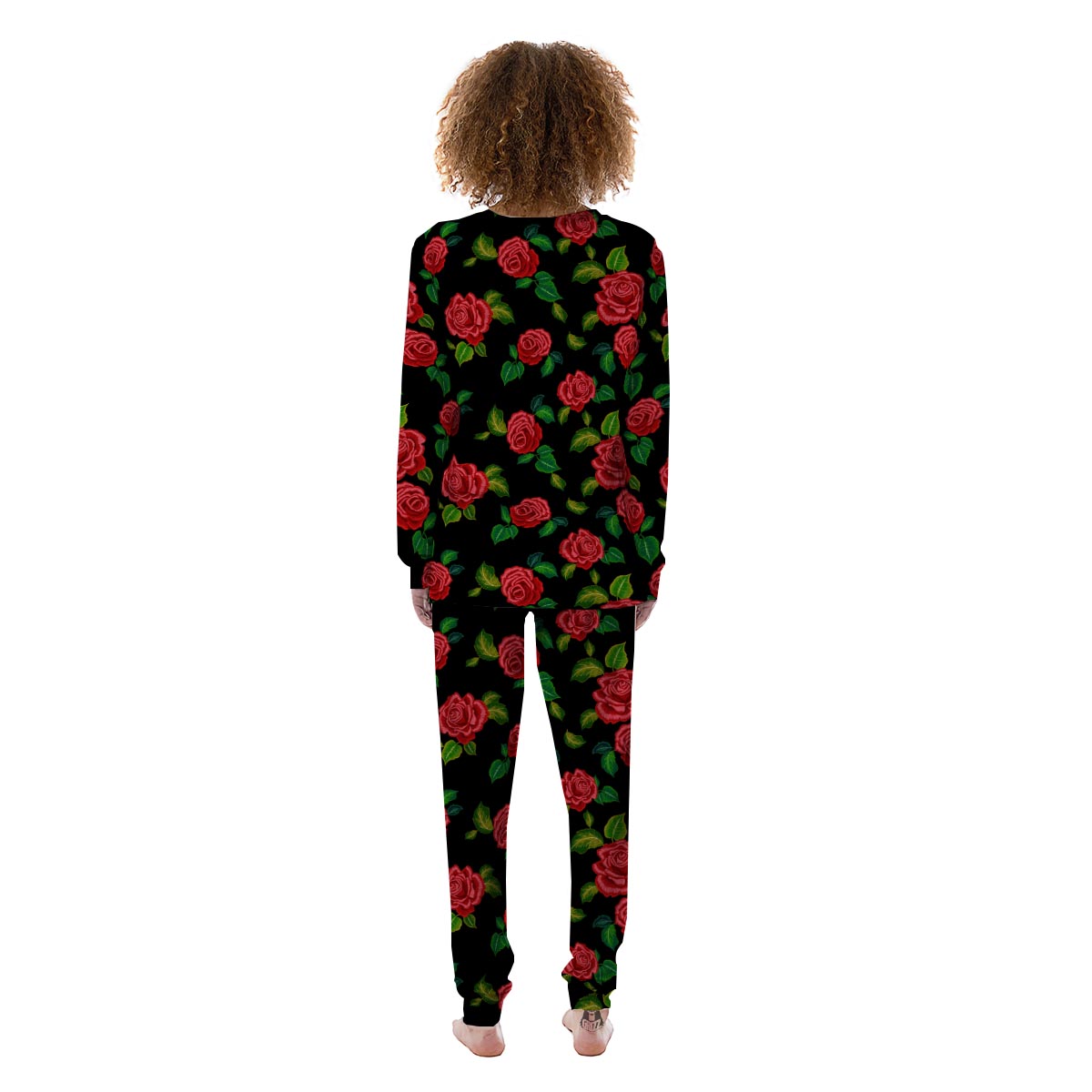 Embroidery Red Rose Floral Print Women's Pajamas-grizzshop