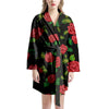 Embroidery Red Rose Floral Print Women's Robe-grizzshop