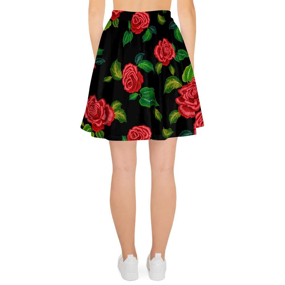 Embroidery Red Rose Floral Print Women's Skirt-grizzshop