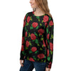 Embroidery Red Rose Floral Print Women's Sweatshirt-grizzshop