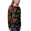 Embroidery Red Rose Floral Print Women's Sweatshirt-grizzshop