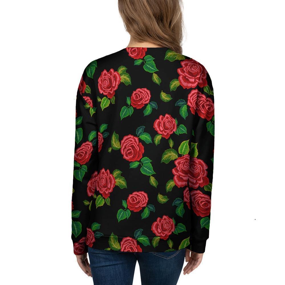 Embroidery Red Rose Floral Print Women's Sweatshirt-grizzshop