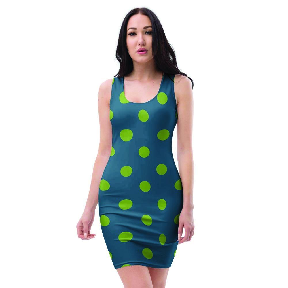 Emerald Green Polka Dot Bodycon Dress-grizzshop