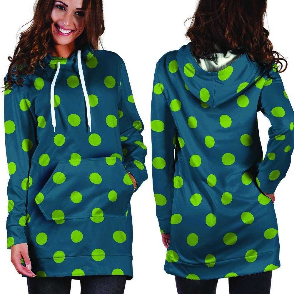 Emerald Green Polka Dot Hoodie Dress-grizzshop