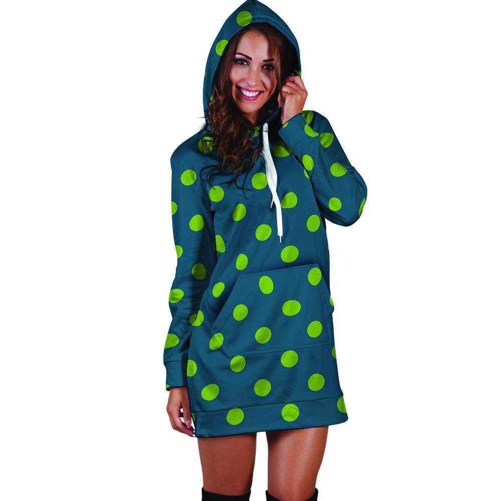 Emerald Green Polka Dot Hoodie Dress-grizzshop