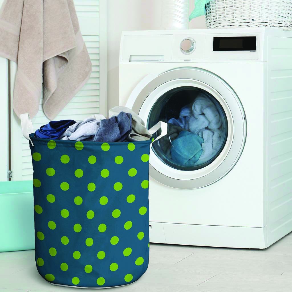 Emerald Green Polka Dot Laundry Basket-grizzshop