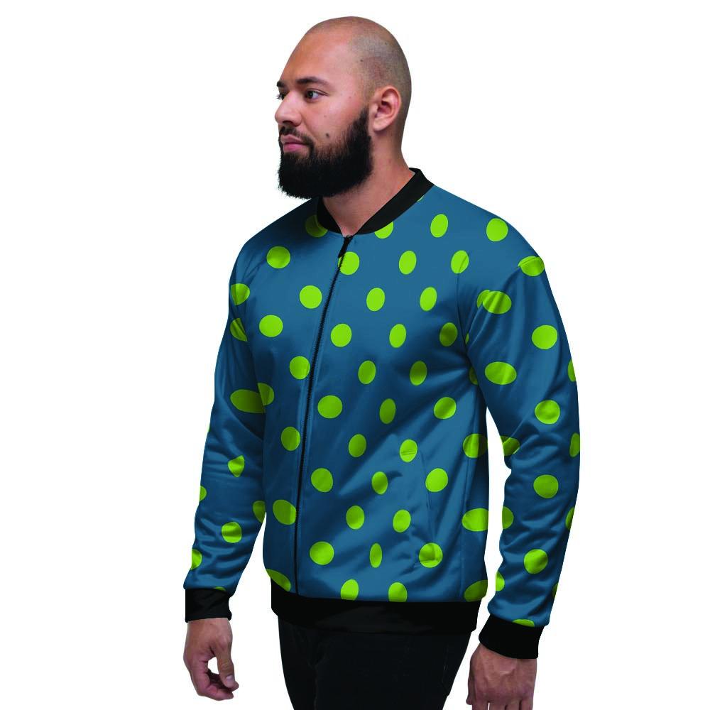 Emerald Green Polka Dot Men's Bomber Jacket-grizzshop