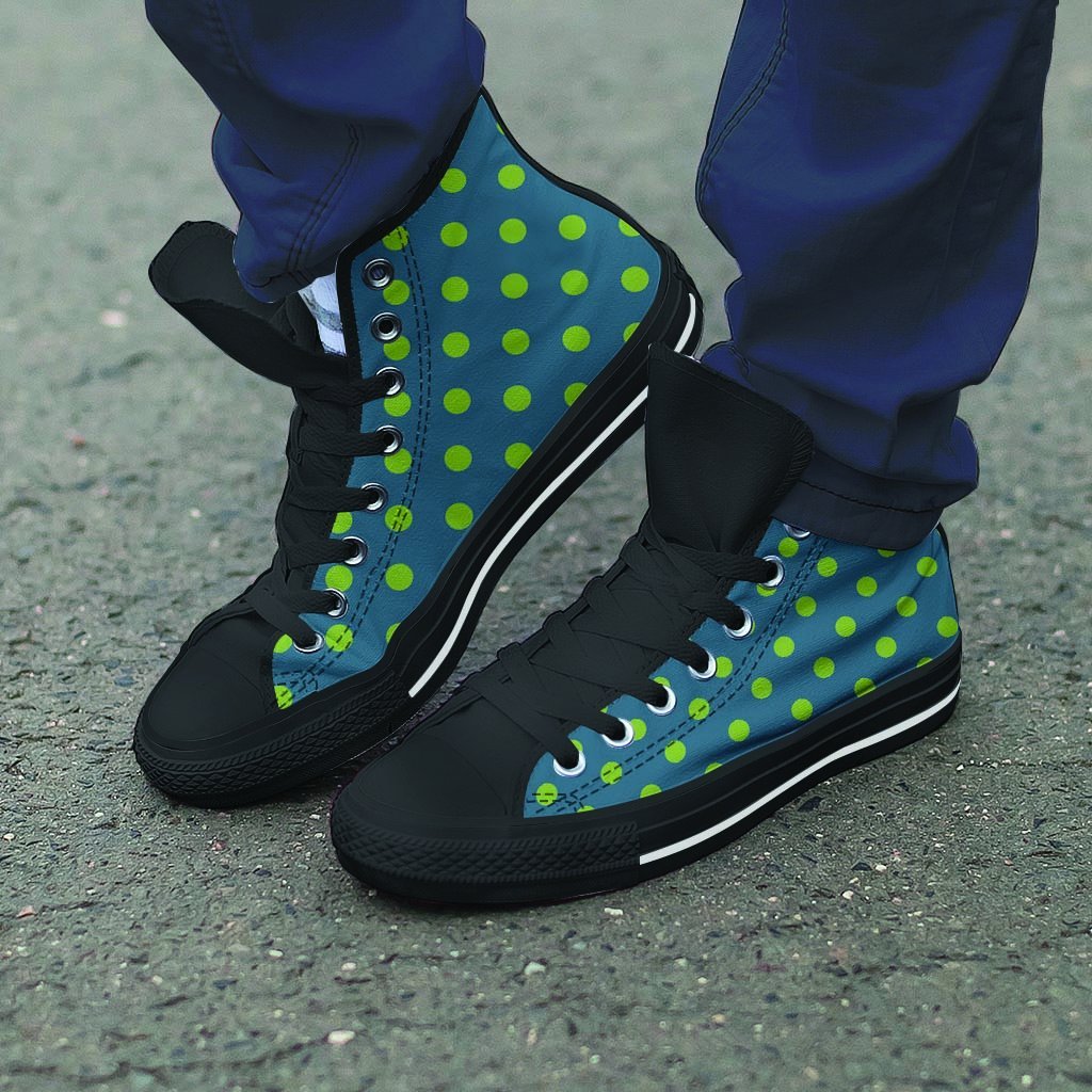 Emerald Green Polka Dot Men's High Top Shoes-grizzshop