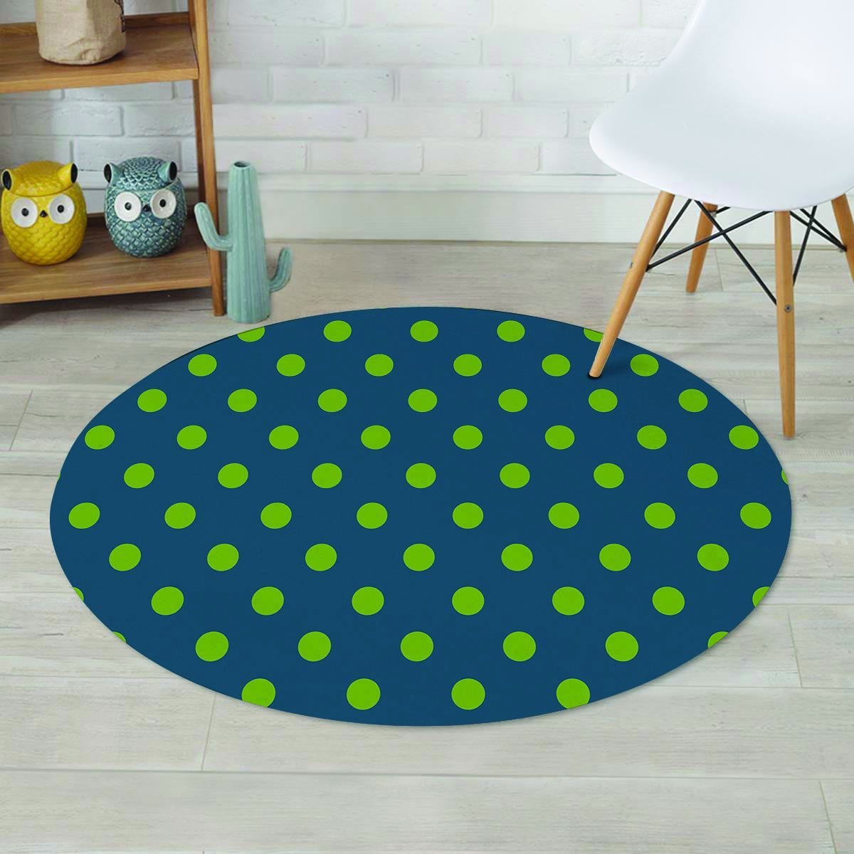 Emerald Green Polka Dot Round Rug-grizzshop