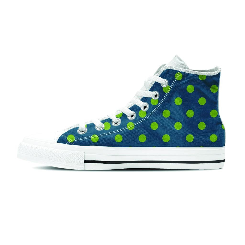 Emerald Green Polka Dot Women's High Top Shoes-grizzshop