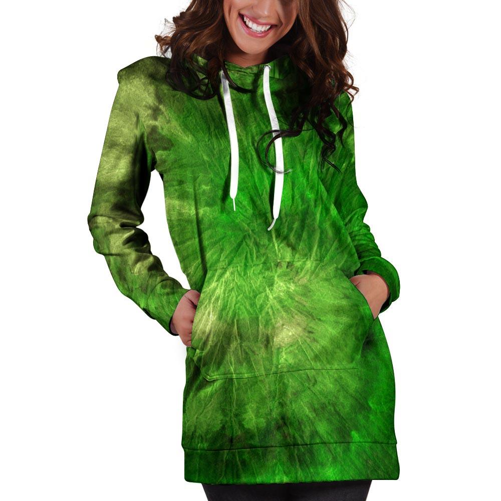 Emerald Green Tie Dye Hoodie Dress-grizzshop