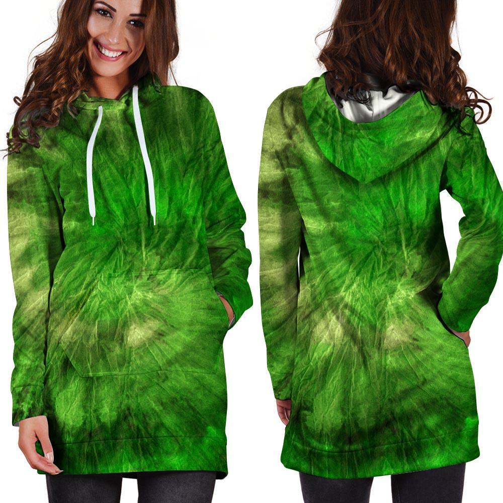 Emerald Green Tie Dye Hoodie Dress-grizzshop