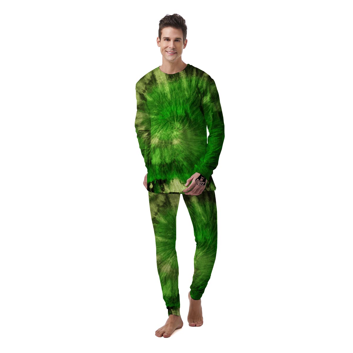 Emerald Green Tie Dye Men's Pajamas-grizzshop