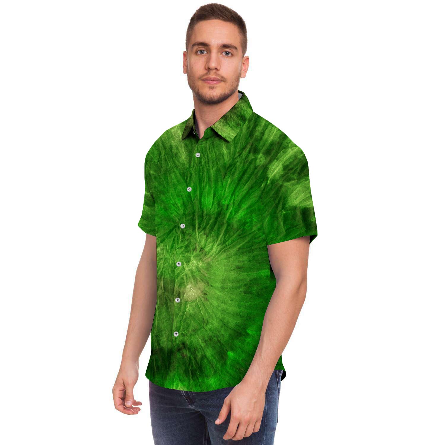 Emerald Green Tie Dye Men's Short Sleeve Shirt-grizzshop