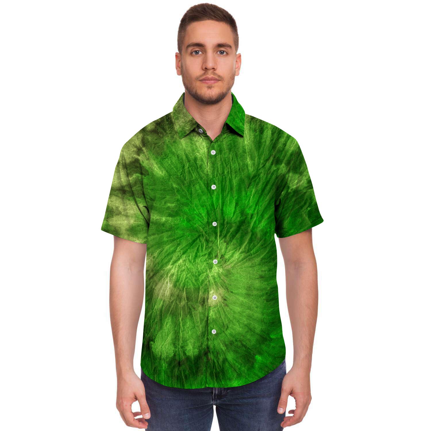 Emerald Green Tie Dye Men's Short Sleeve Shirt-grizzshop