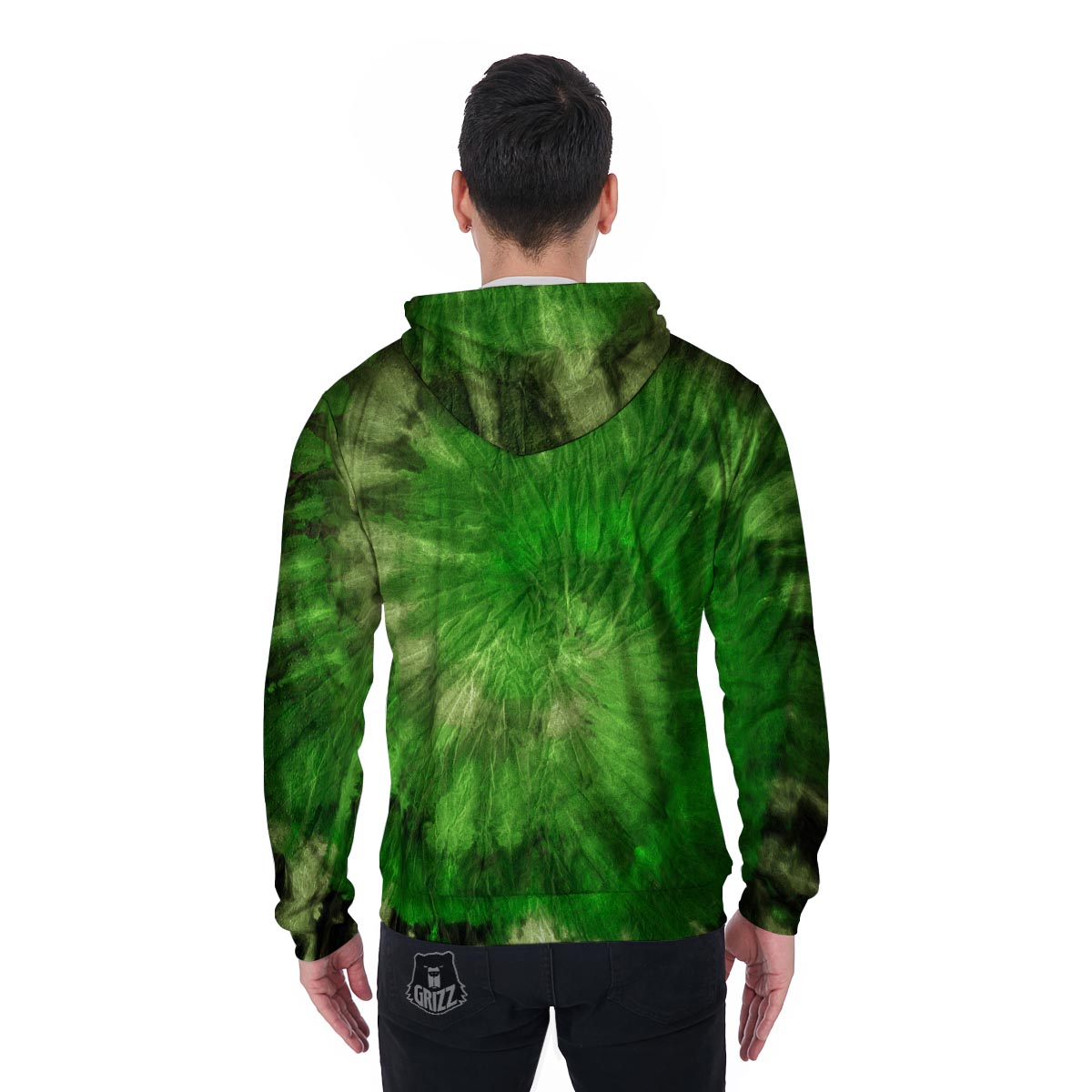 Emerald Green Tie Dye Men's Zip Up Hoodie-grizzshop