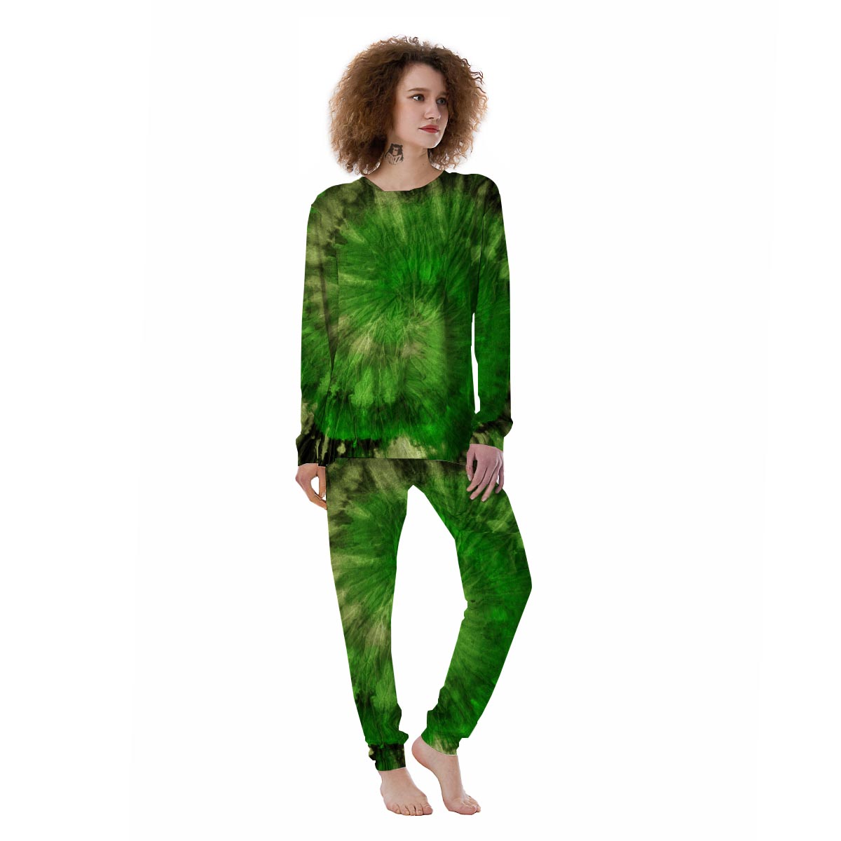 Emerald Green Tie Dye Women's Pajamas-grizzshop