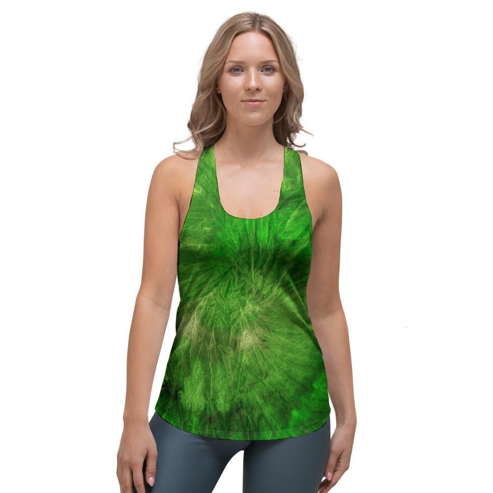 Emerald Green Tie Dye Women's Racerback Tank Top-grizzshop
