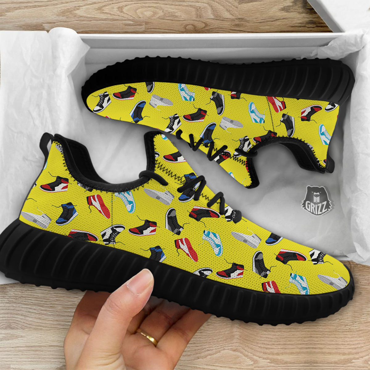 Emo Shoes Print Pattern Black Walking Shoes-grizzshop