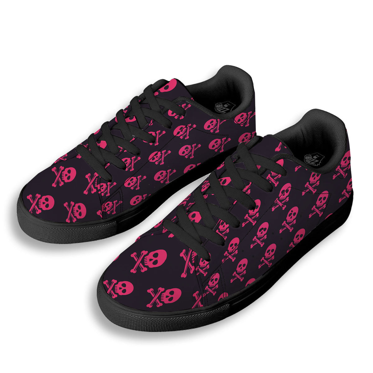 Emo Skull Pink Print Pattern Black Low Top Sneakers-grizzshop