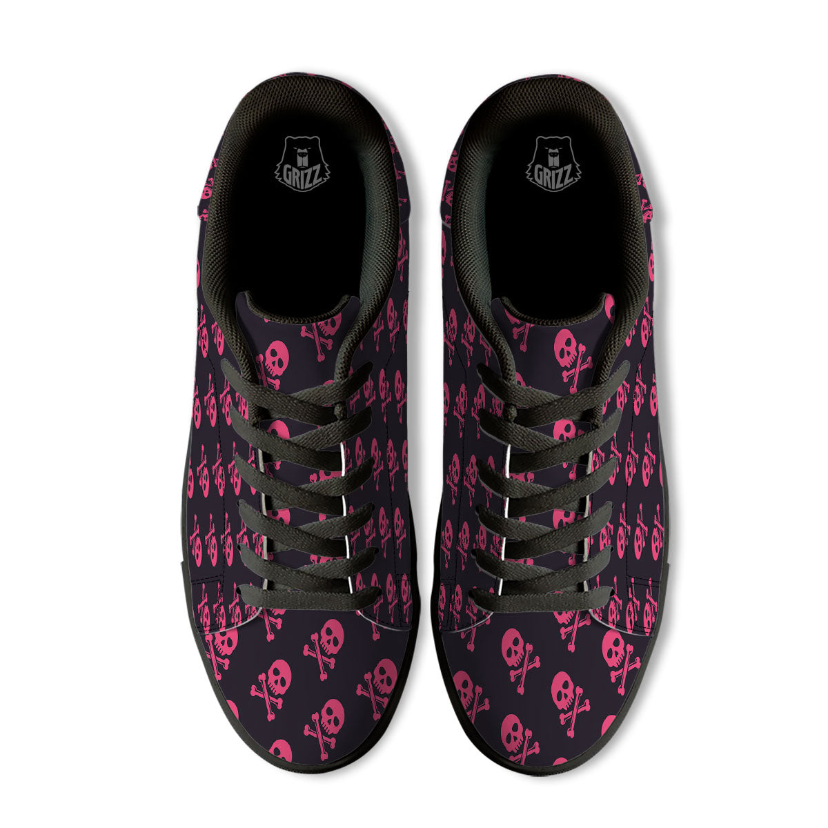 Emo Skull Pink Print Pattern Black Low Top Sneakers-grizzshop
