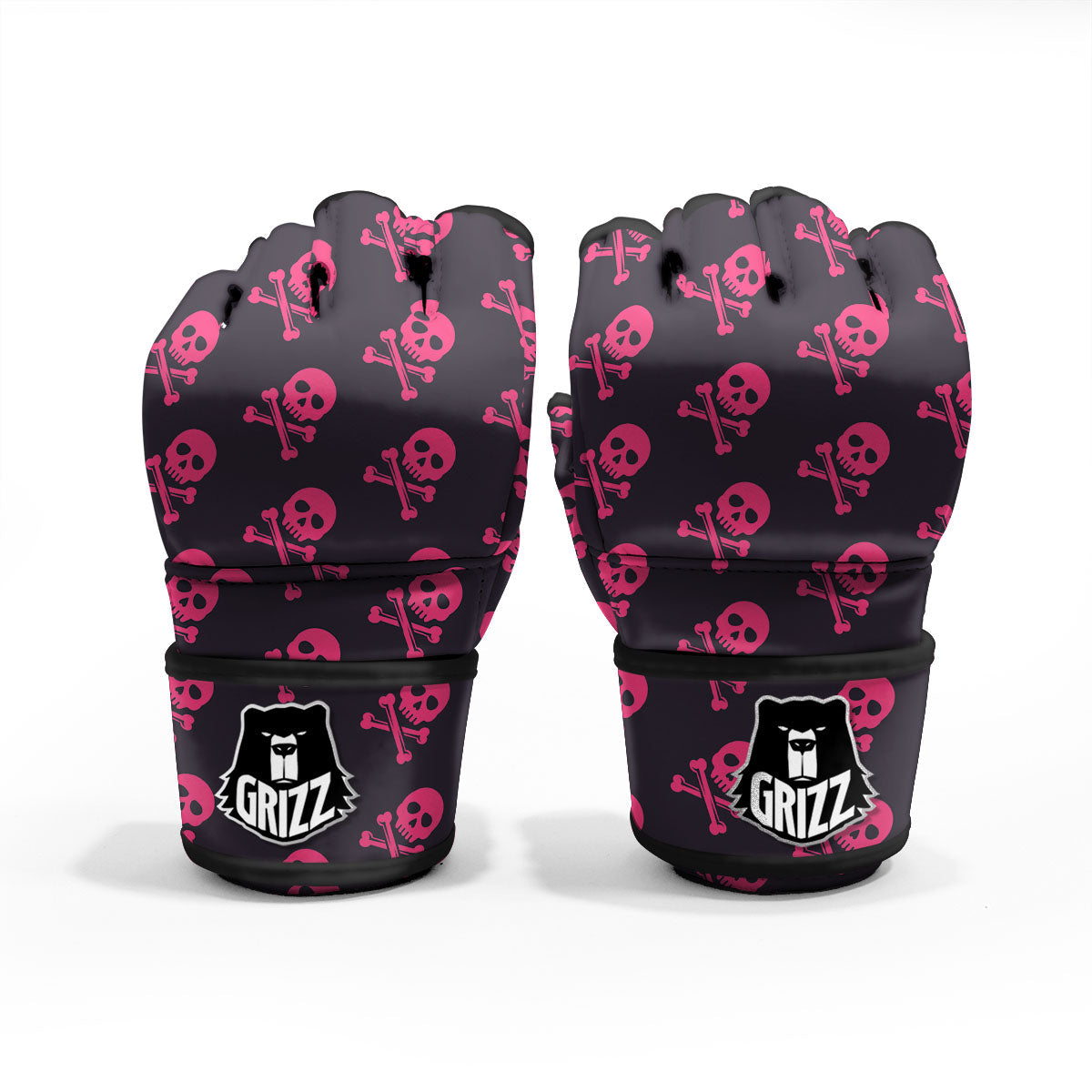 Emo Skull Pink Print Pattern MMA Gloves-grizzshop