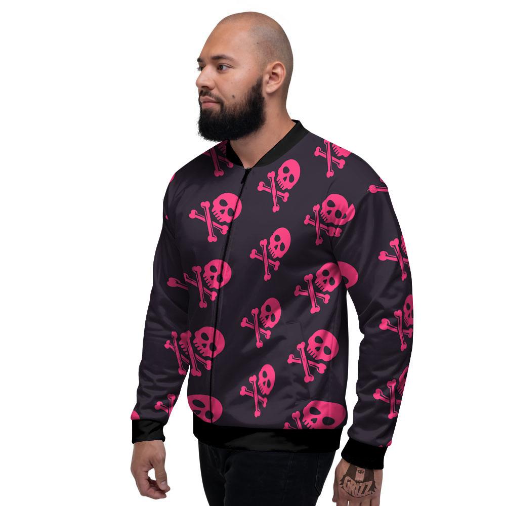 Emo Skull Pink Print Pattern Men's Bomber Jacket-grizzshop