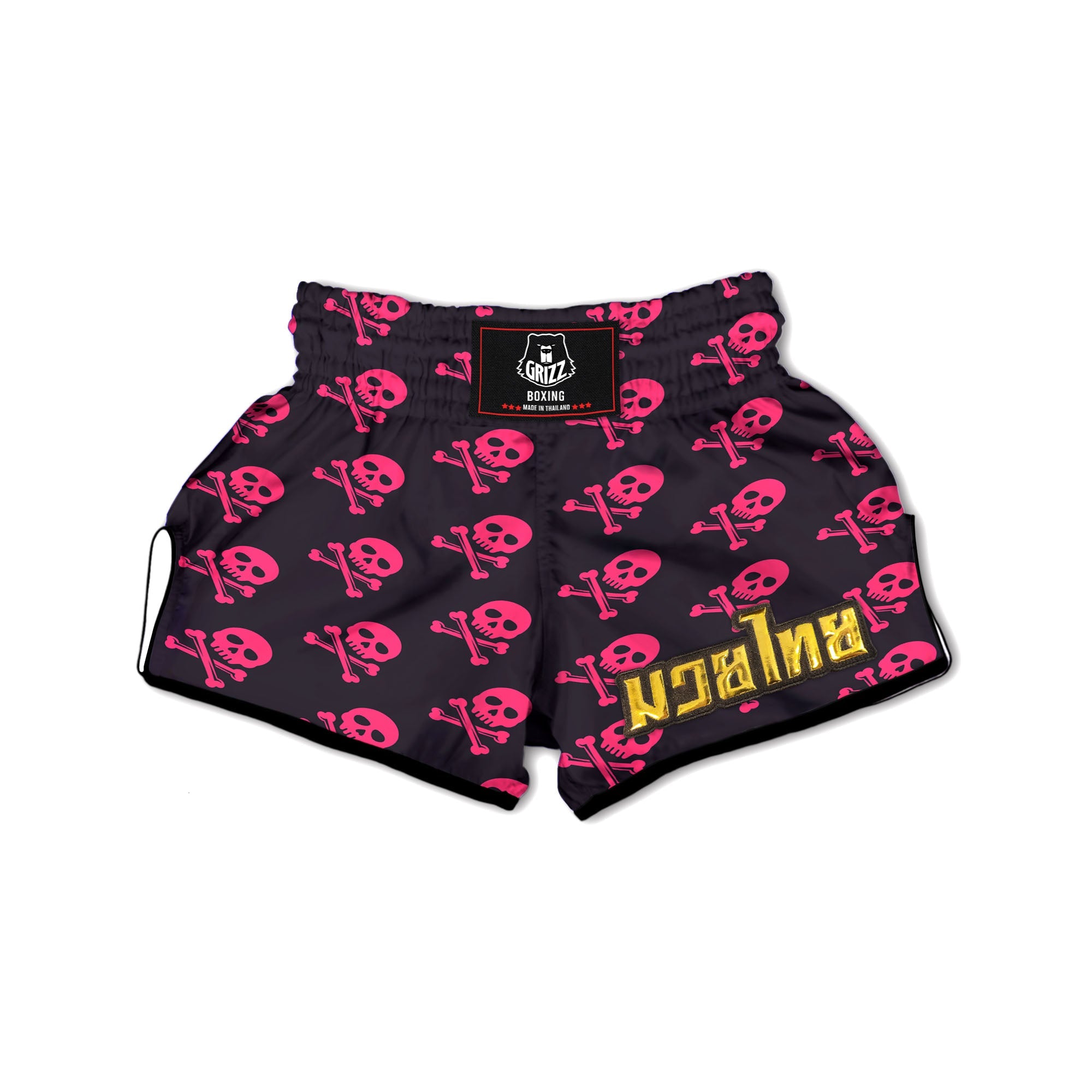 Emo Skull Pink Print Pattern Muay Thai Boxing Shorts-grizzshop