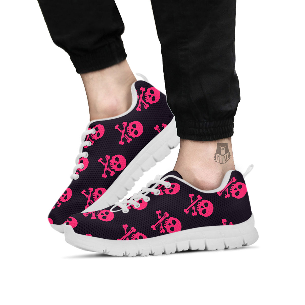 Emo Skull Pink Print Pattern White Sneaker-grizzshop