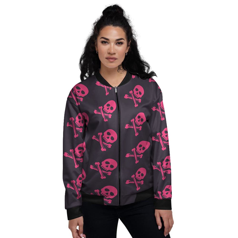 Emo Skull Pink Print Pattern Women's Bomber Jacket-grizzshop