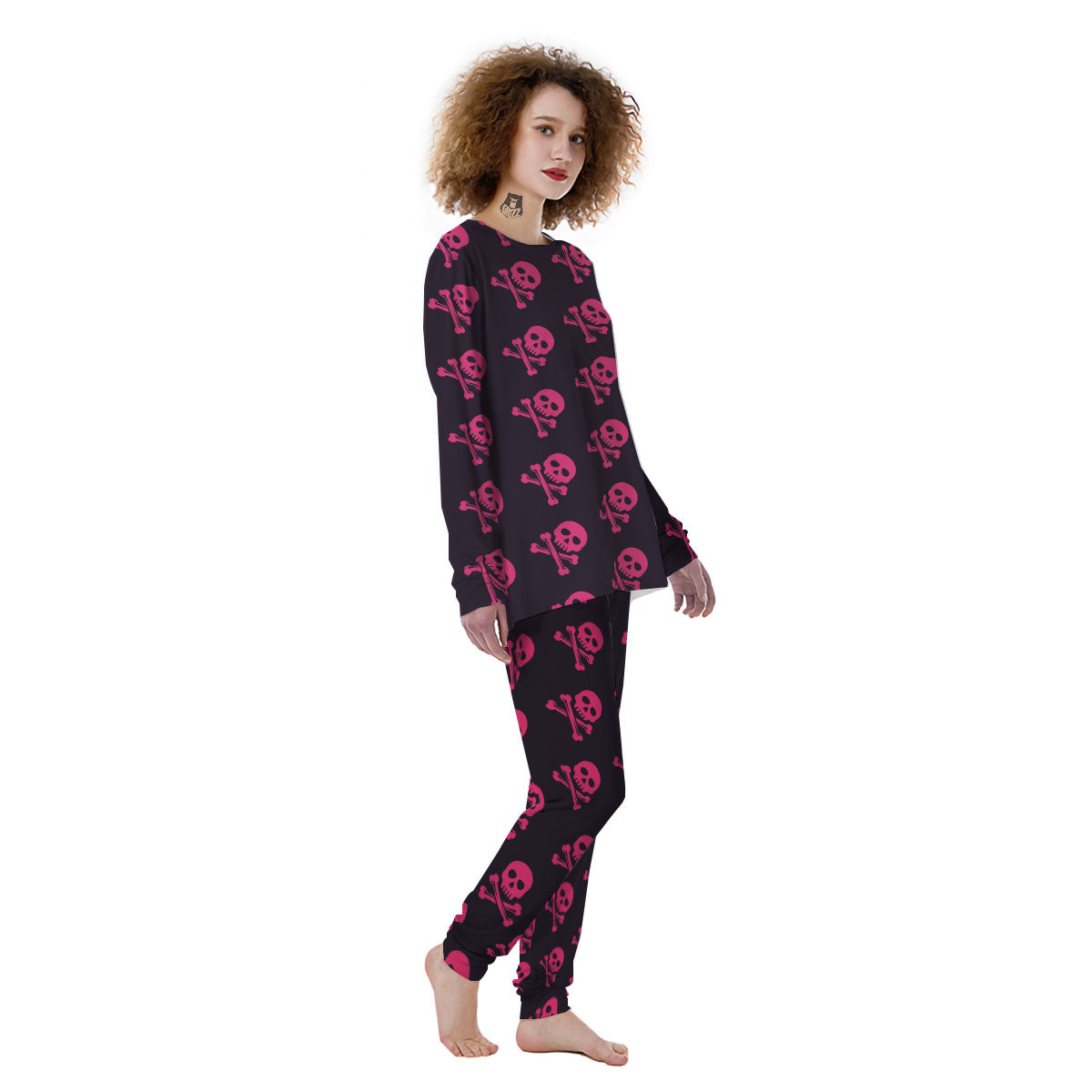 Emo Skull Pink Print Pattern Women's Pajamas-grizzshop