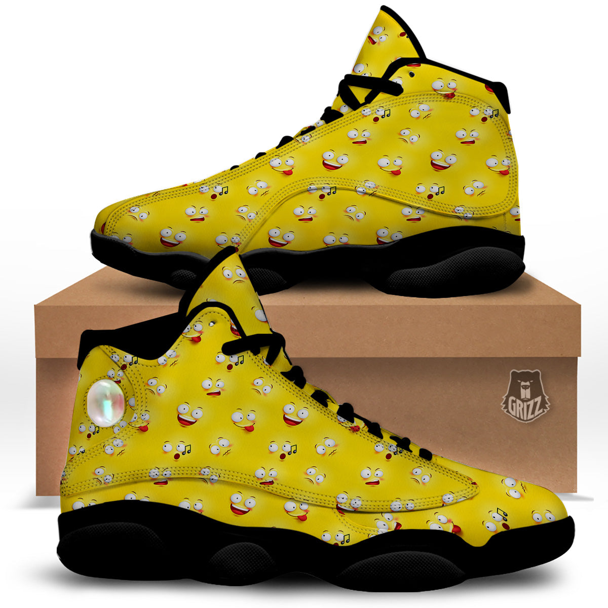 Emoji 3D Face Print Pattern Black Basketball Shoes-grizzshop