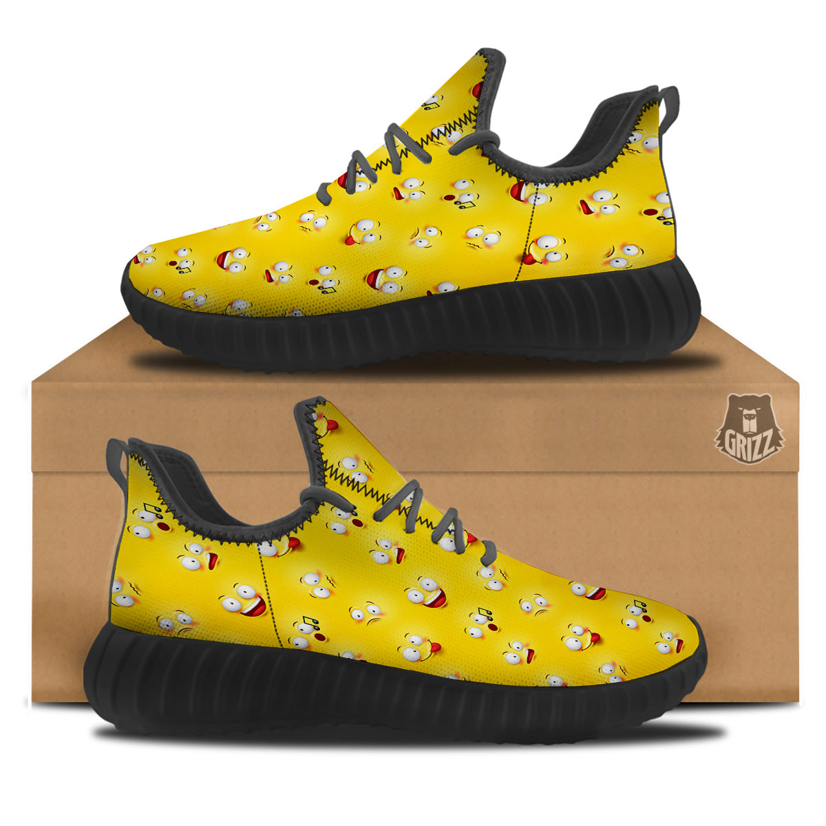 Emoji 3D Face Print Pattern Black Walking Shoes-grizzshop