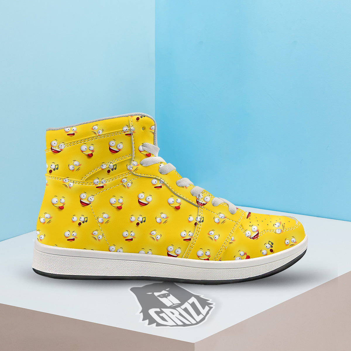 Emoji 3D Face Print Pattern High Top Sneakers-grizzshop